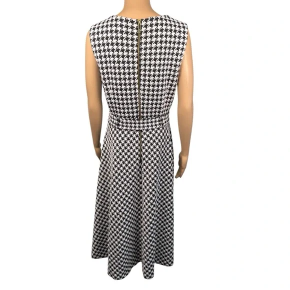 Sold - Calvin Klein Houndstooth Belted Sleeveless Midi Dress Size 12 - Picture 4 of 9